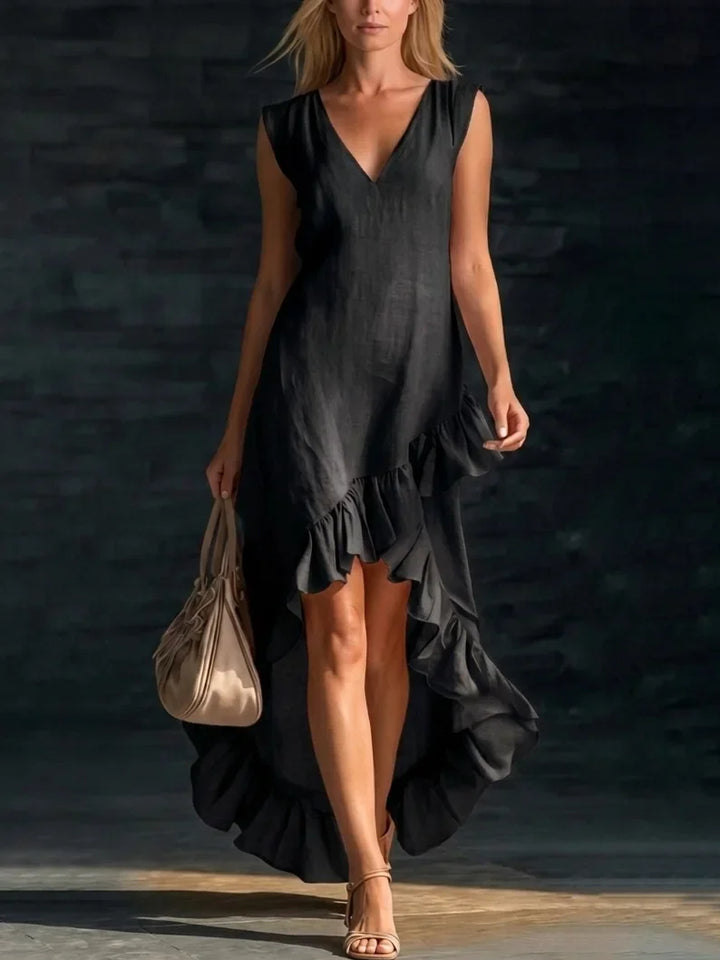 Rowan | Robe Longue Sans Manches à Ourlet Volanté