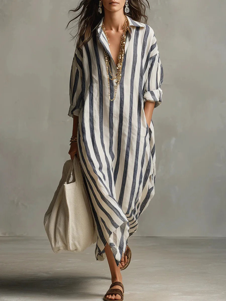 Scout | Robe Chemise Longue Rayée à Manches Longues et Poches