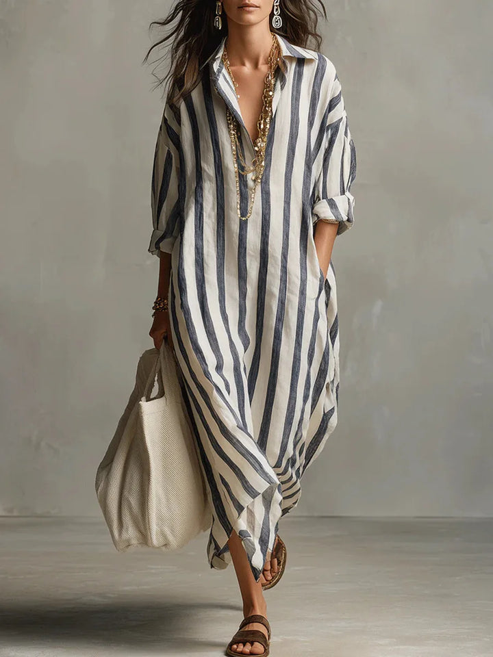 Scout | Robe Chemise Longue Rayée à Manches Longues et Poches