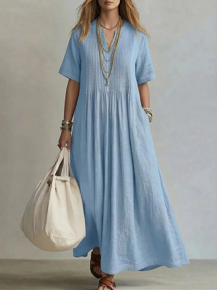 Wren | Robe Longue Bleue à Manches Courtes