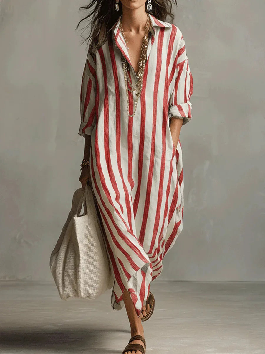 Scout | Robe Chemise Longue Rayée à Manches Longues et Poches