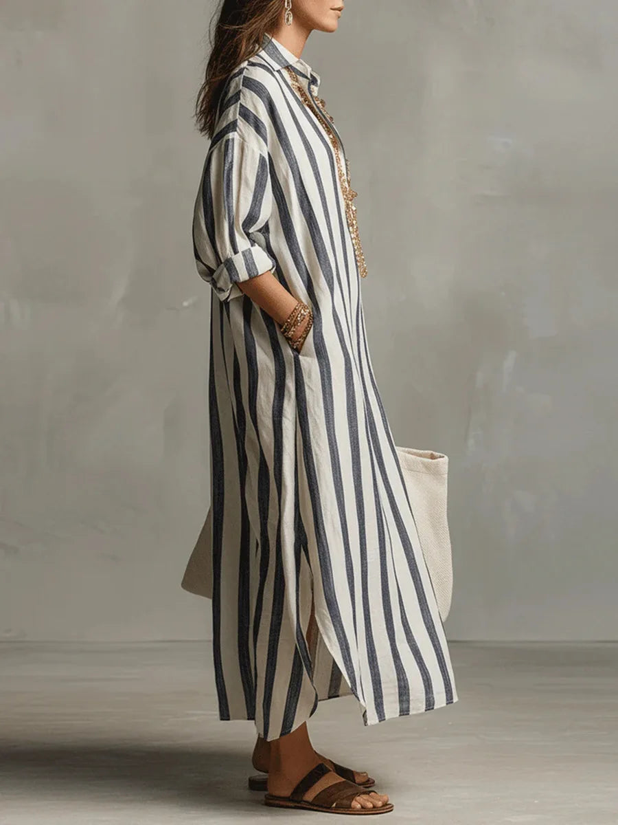 Scout | Robe Chemise Longue Rayée à Manches Longues et Poches