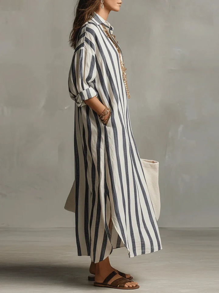 Scout | Robe Chemise Longue Rayée à Manches Longues et Poches