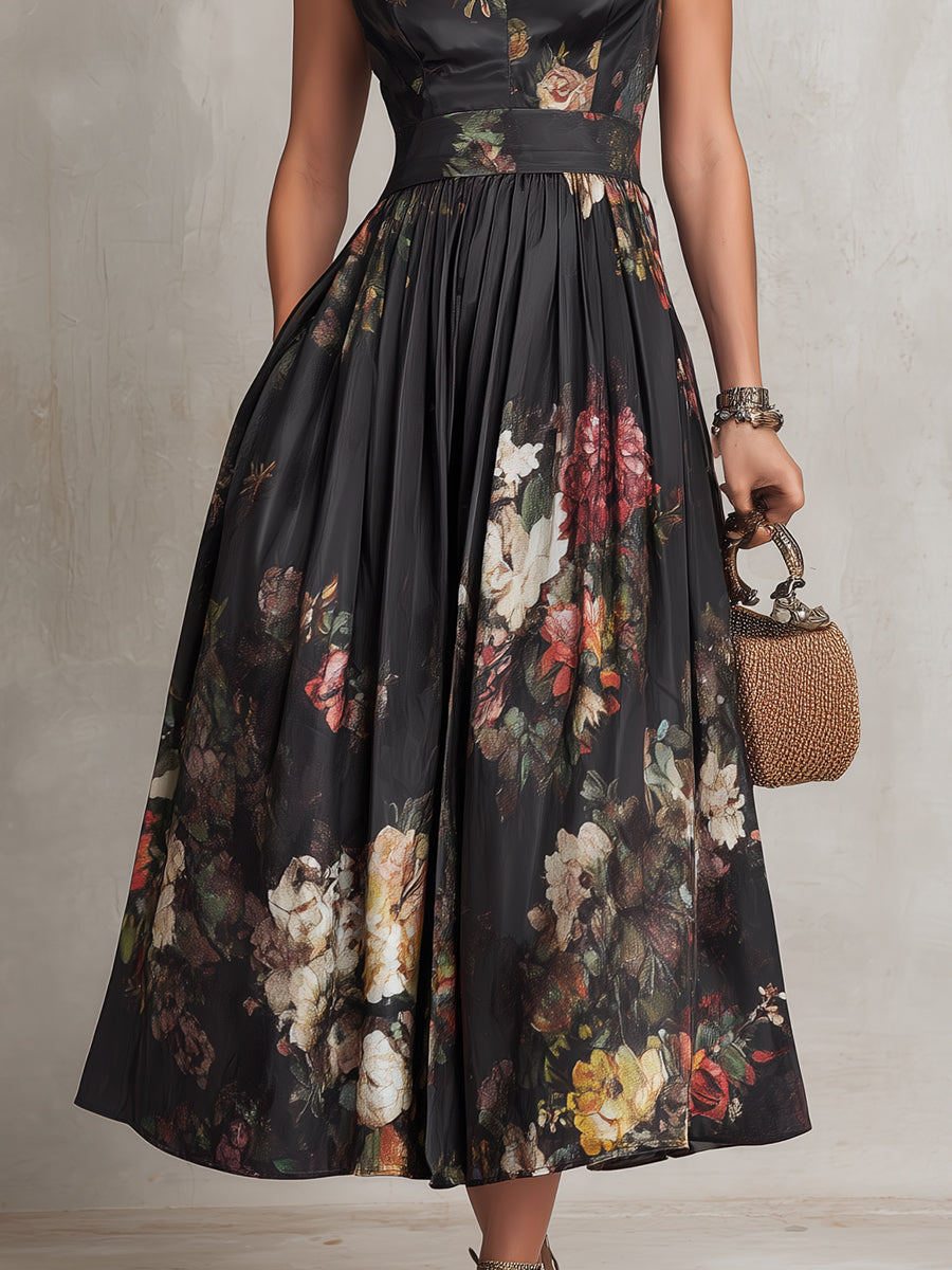 Adèle™ | Robe Midi en Satin Plissé, Col Cœur, Noire