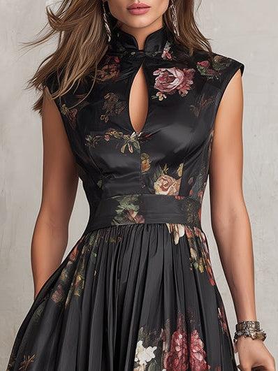 Mia | Robe Midi Satinée Plissée à Col Goutte