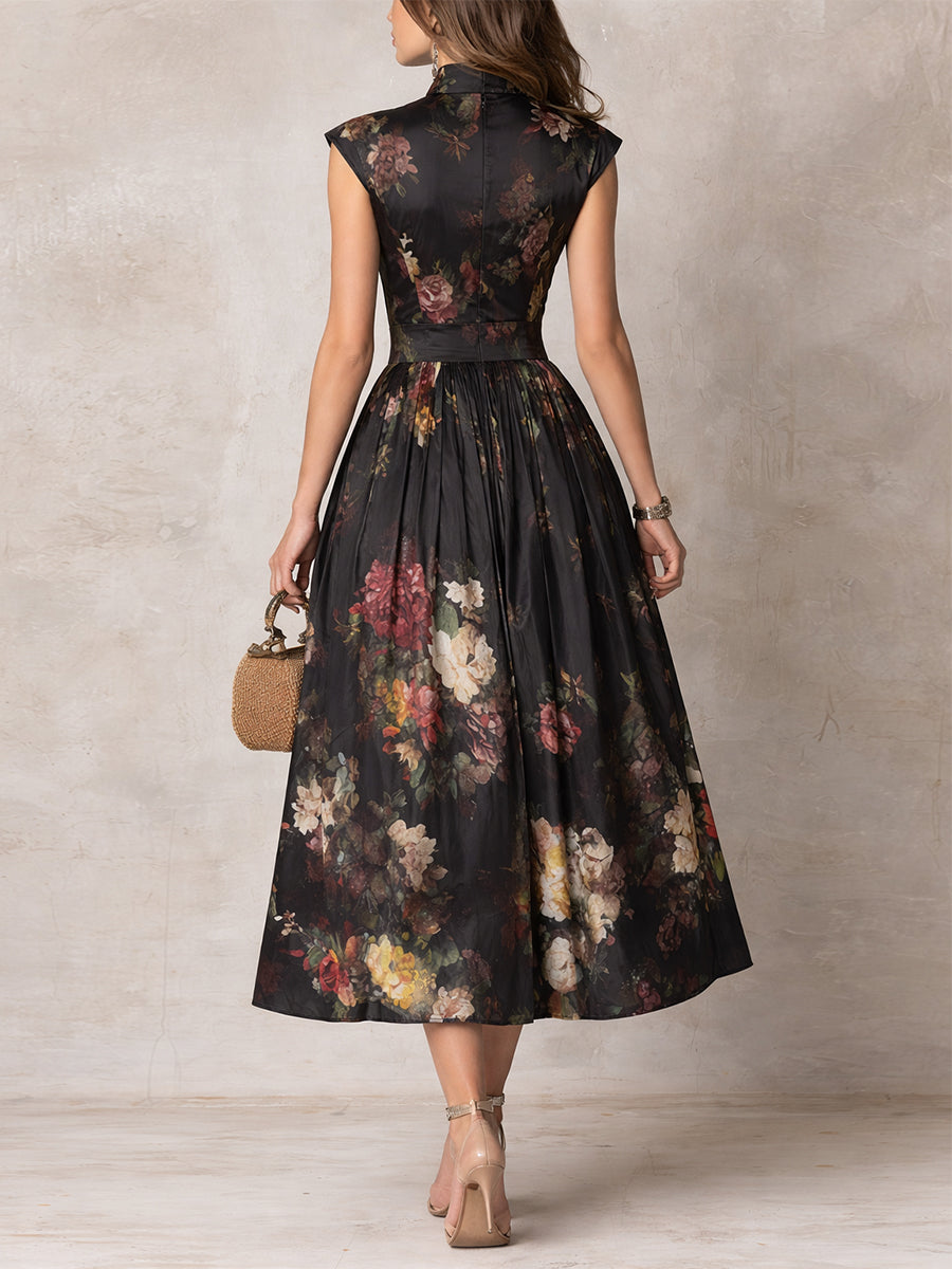Adèle™ | Robe Midi en Satin Plissé, Col Cœur, Noire