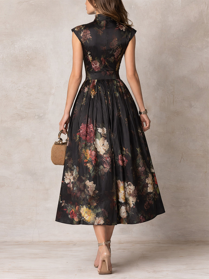 Adèle™ | Robe Midi en Satin Plissé, Col Cœur, Noire