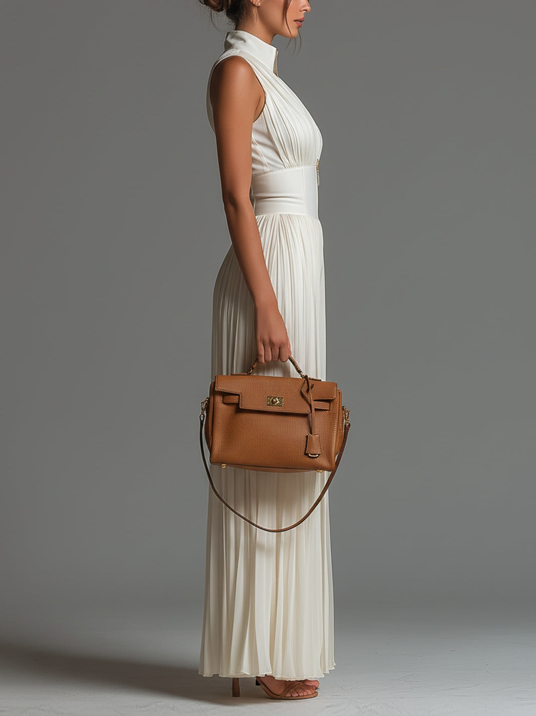 Louise | Combinaison en Chiffon Blanc Sans Manches avec Zip et Plis à Jambe Large