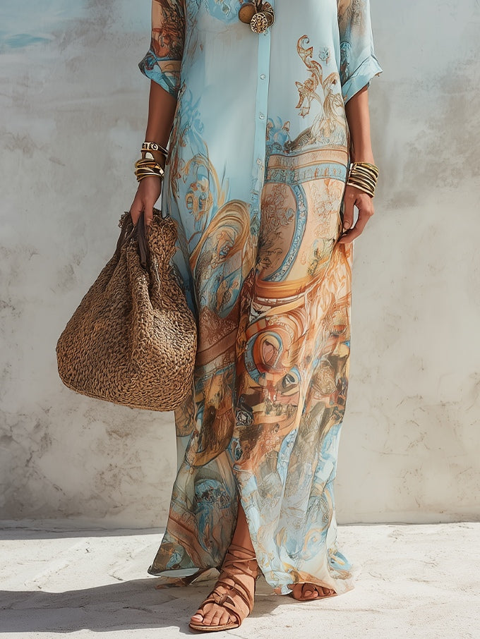Valérie | Robe Maxi à Imprimé Floral Bleu pour Vacances