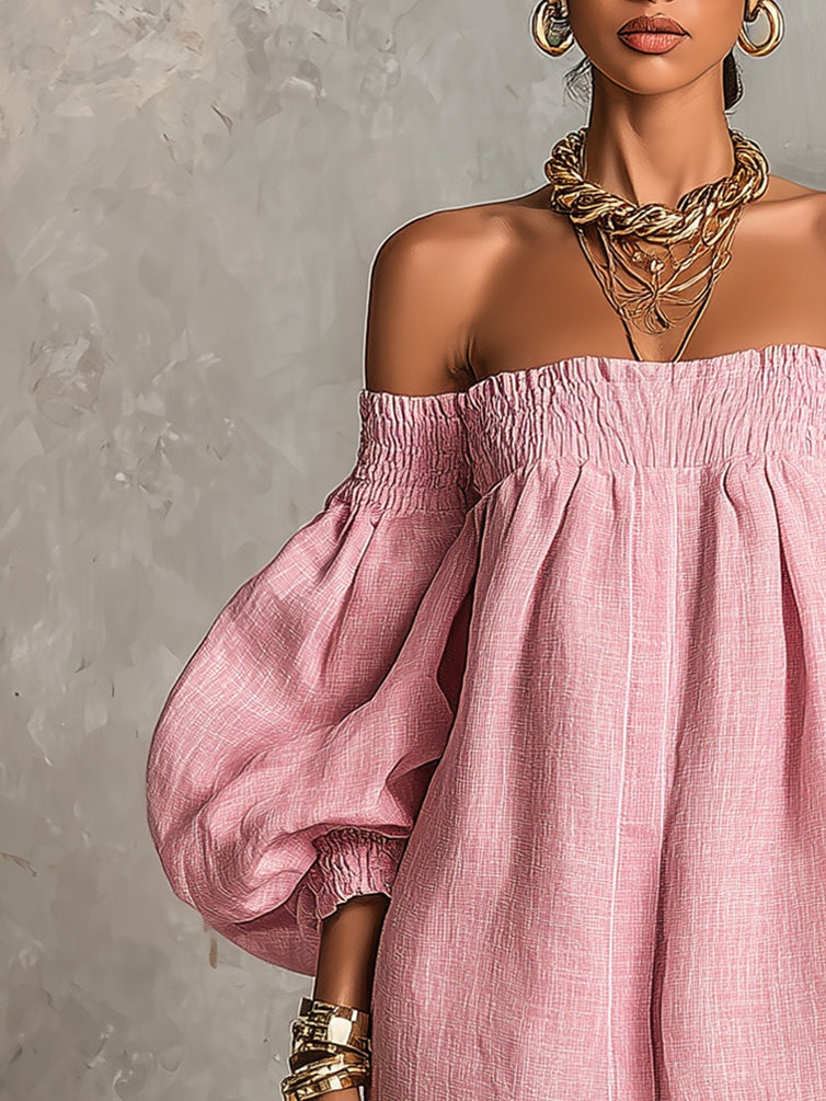 Rosaline | Mini Robe Épaules Dénudées à Manches Bouffantes