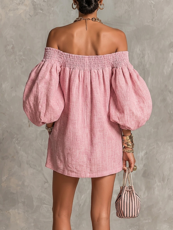 Rosaline | Mini Robe Épaules Dénudées à Manches Bouffantes