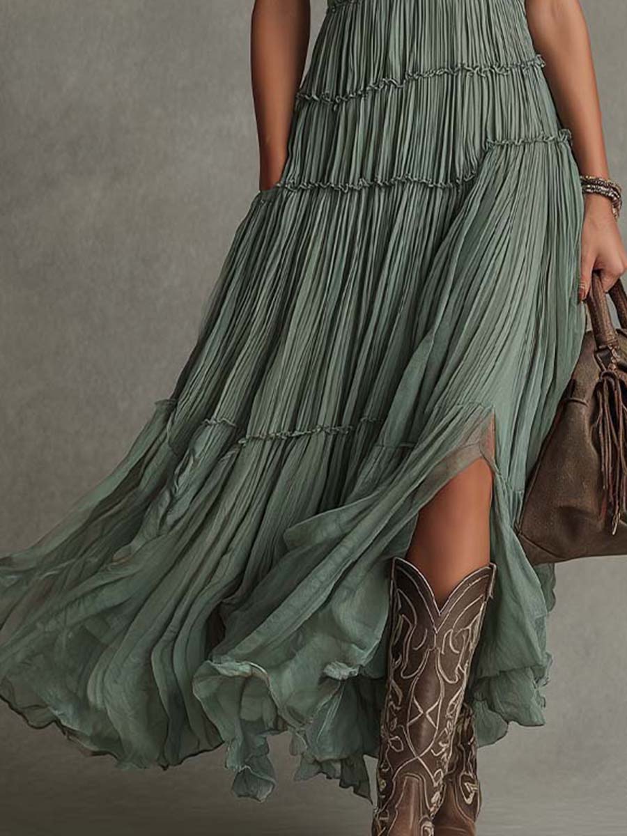Ava | Robe Longue Froncée à Col en V