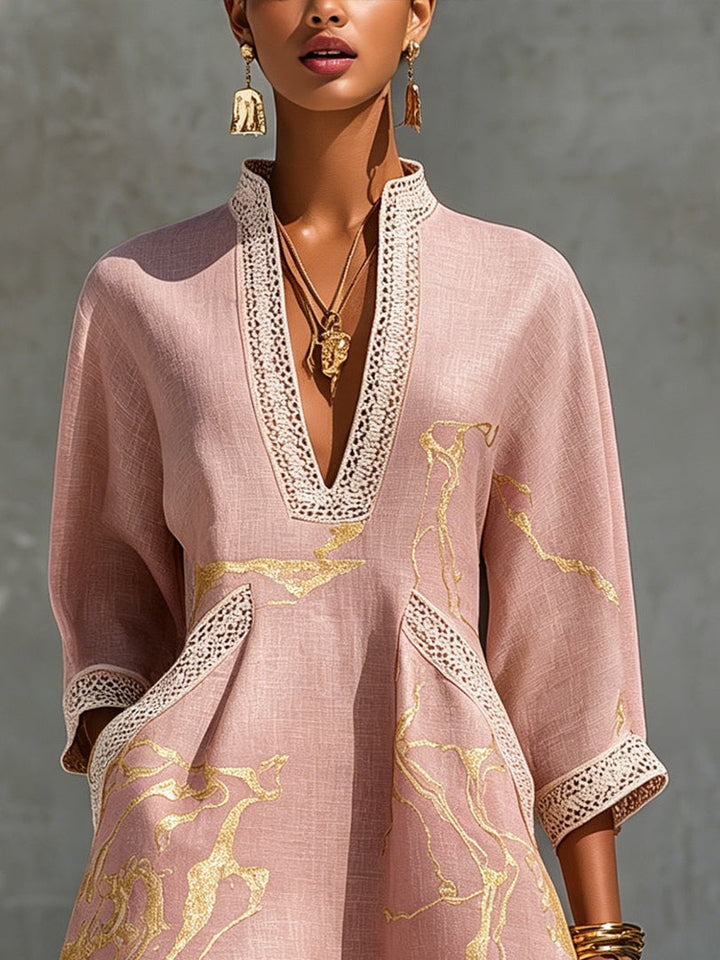 Odette | Mini Robe Col V Bordée de Dentelle