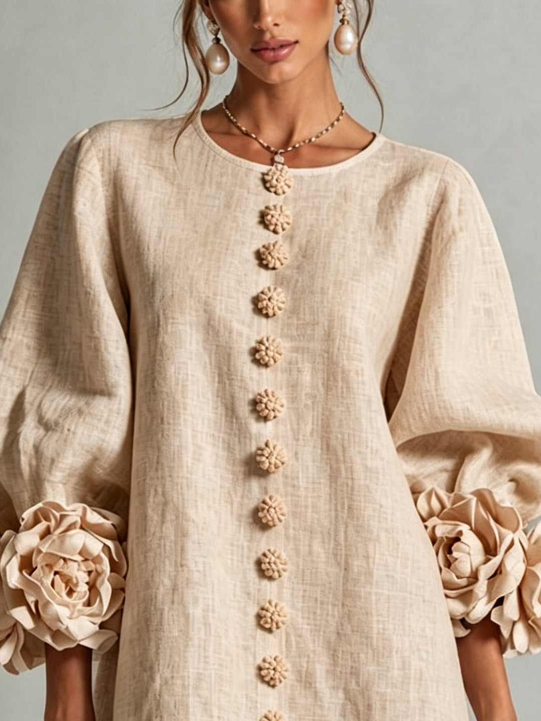 Rosina | Mini Robe Boutonnée à Poignets Fleuris