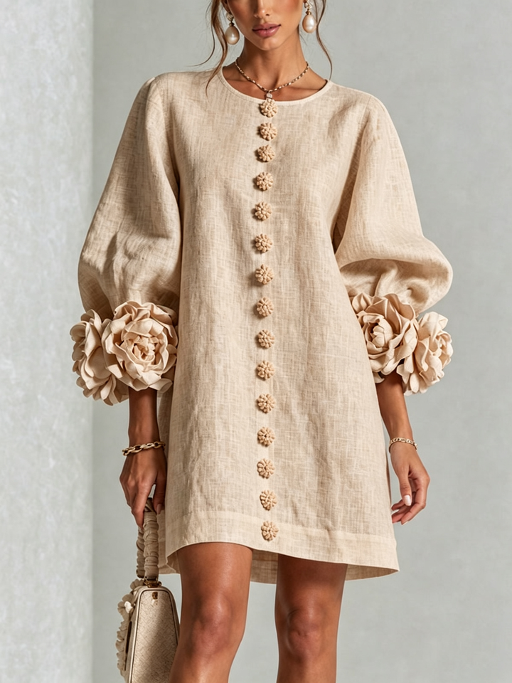 Rosina | Mini Robe Boutonnée à Poignets Fleuris