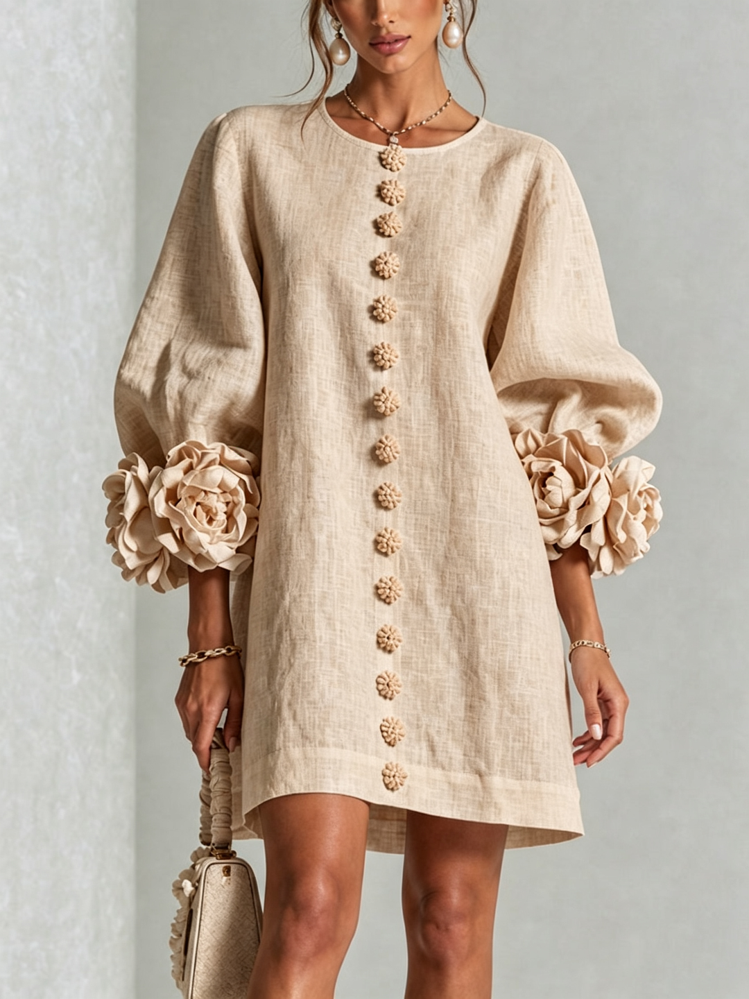 Aurora | Mini Robe Boutonnée à Poignets Fleuris