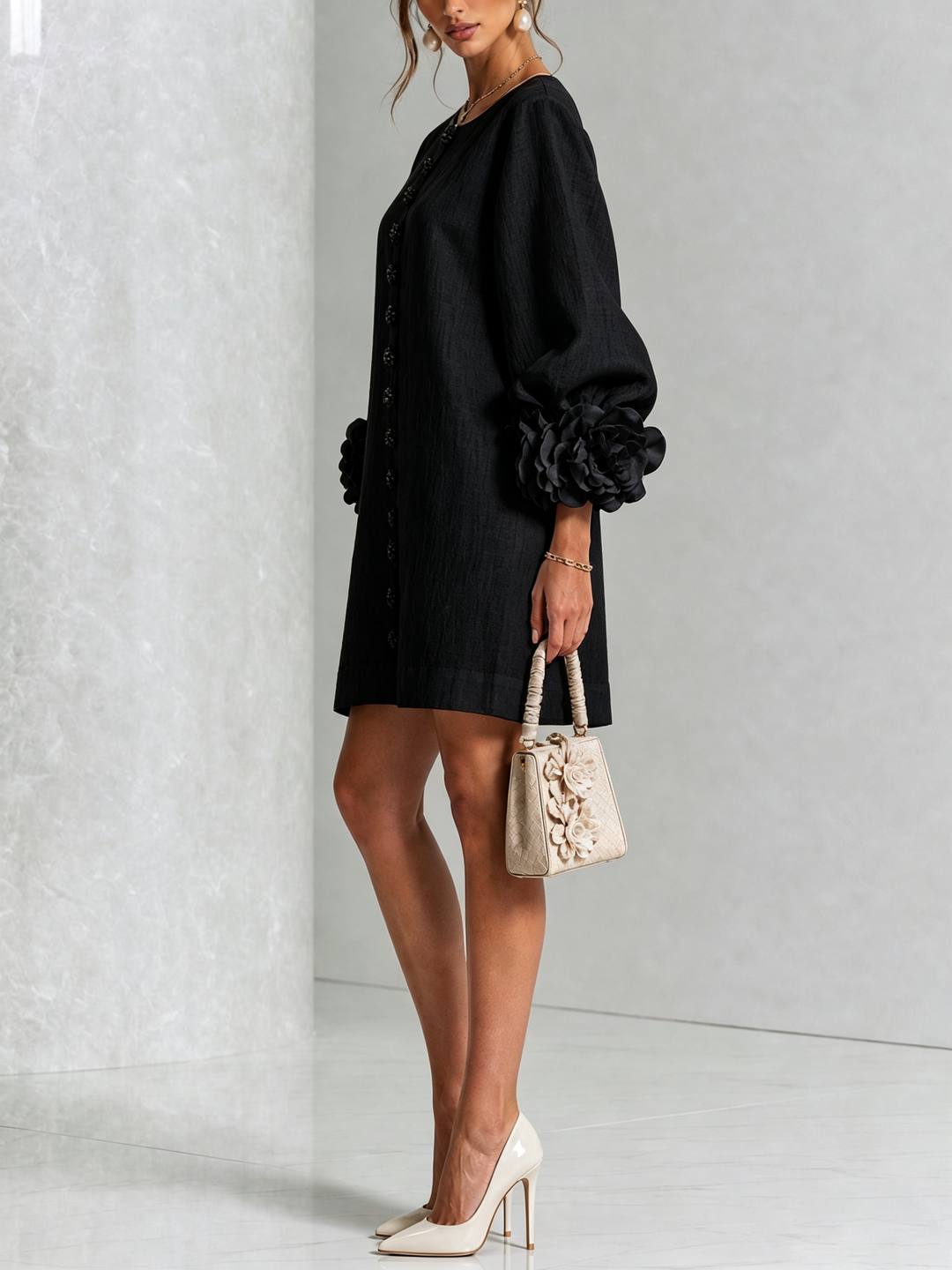 Rosamund | Mini Robe Boutonnée à Poignets Fleuris