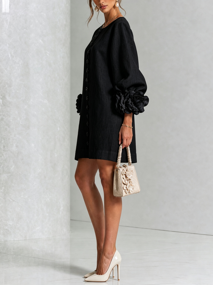 Rosamund | Mini Robe Boutonnée à Poignets Fleuris