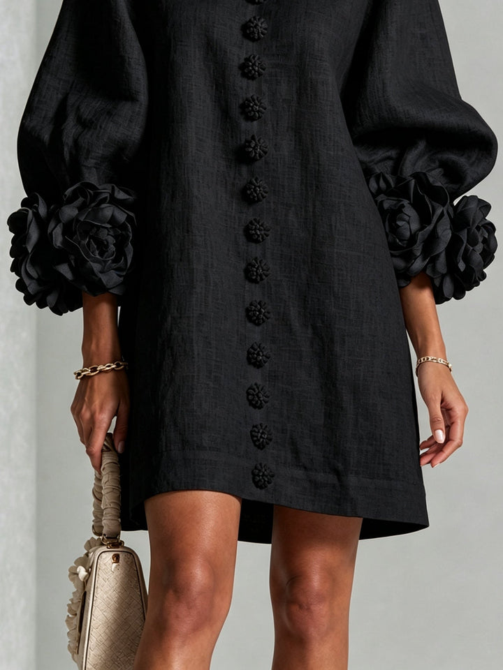 Rosamund | Mini Robe Boutonnée à Poignets Fleuris