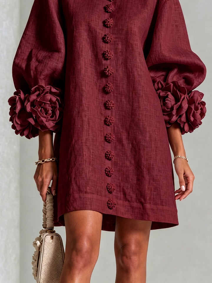 Camellia | Mini Robe à Poignets Ornés de Roses