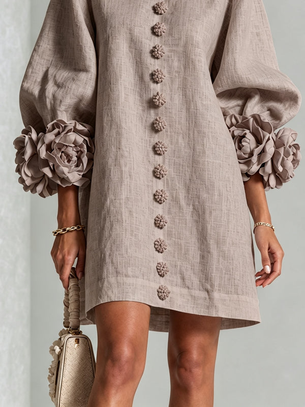 Sadie | Mini Robe Boutonnée à Poignets Fleuris