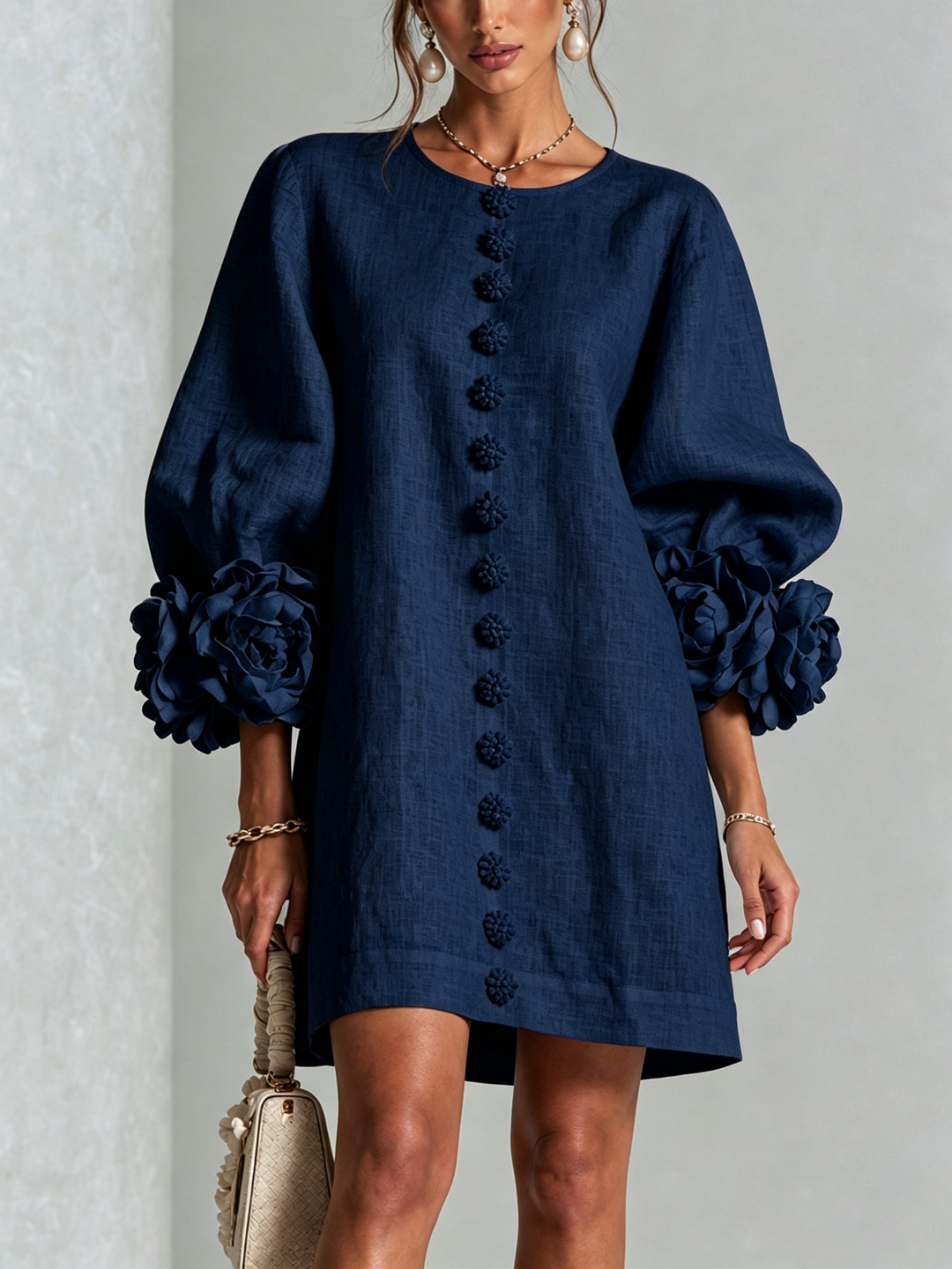 Aurora | Mini Robe Boutonnée à Poignets Fleuris