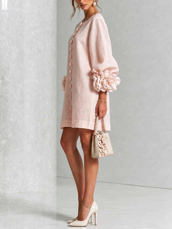 Aurora | Mini Robe Boutonnée à Poignets Fleuris