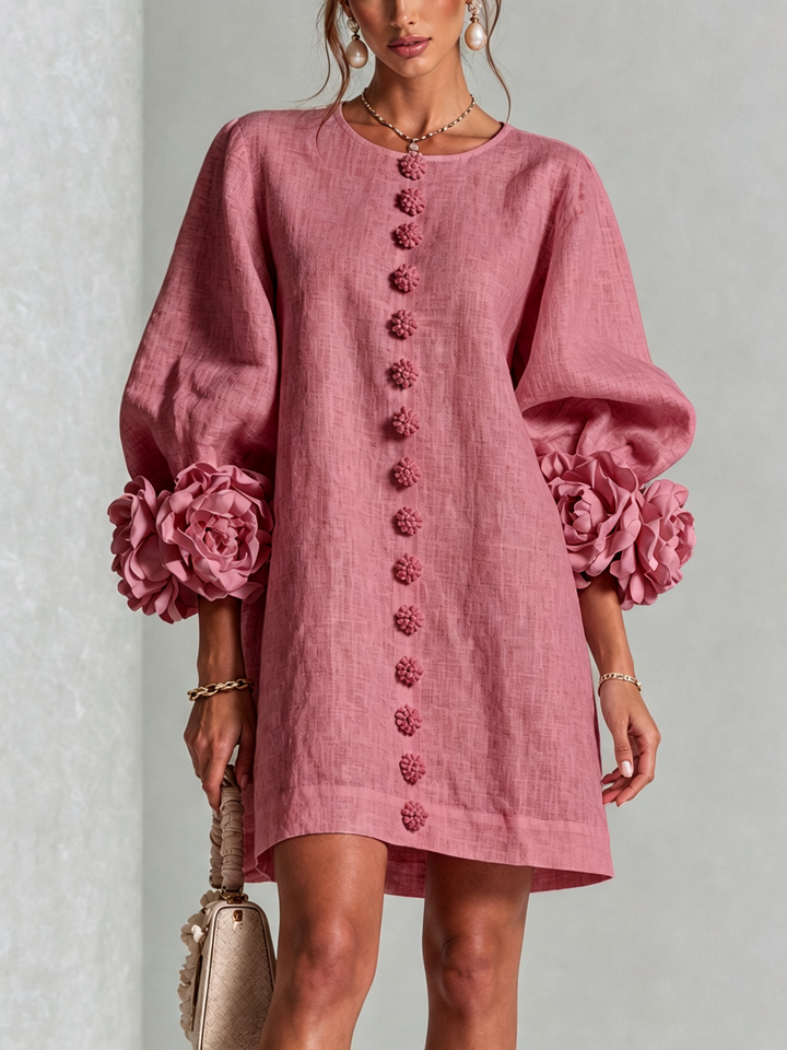 Aurora | Mini Robe Boutonnée à Poignets Fleuris