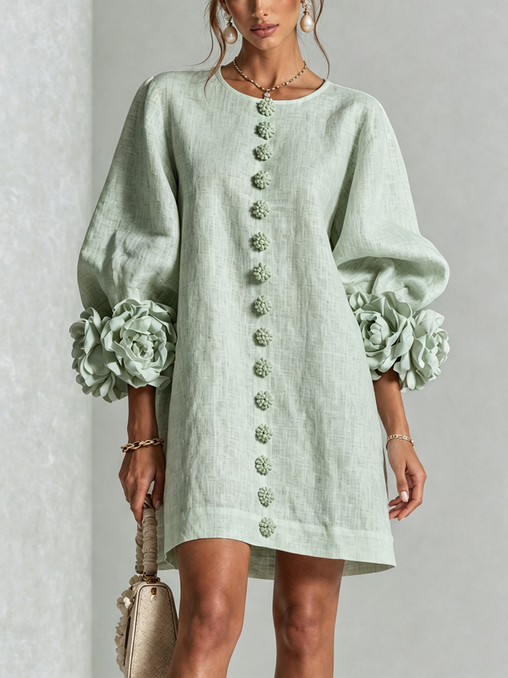 Aurora | Mini Robe Boutonnée à Poignets Fleuris