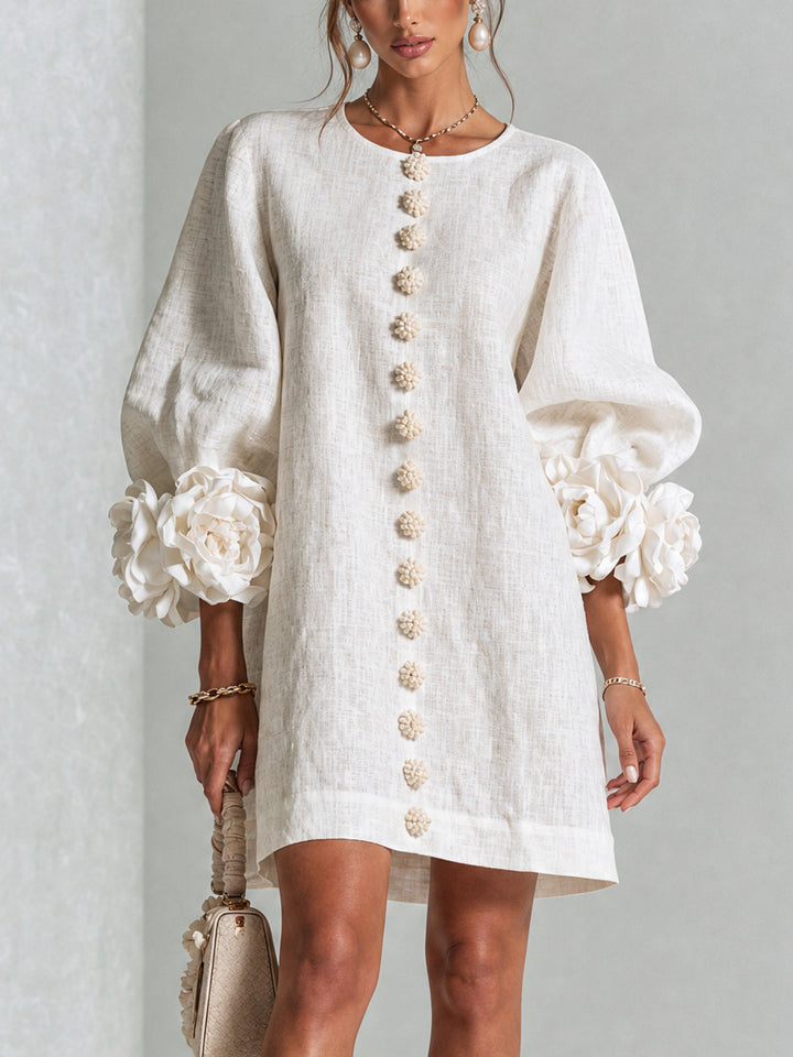 Aurora | Mini Robe Boutonnée à Poignets Fleuris