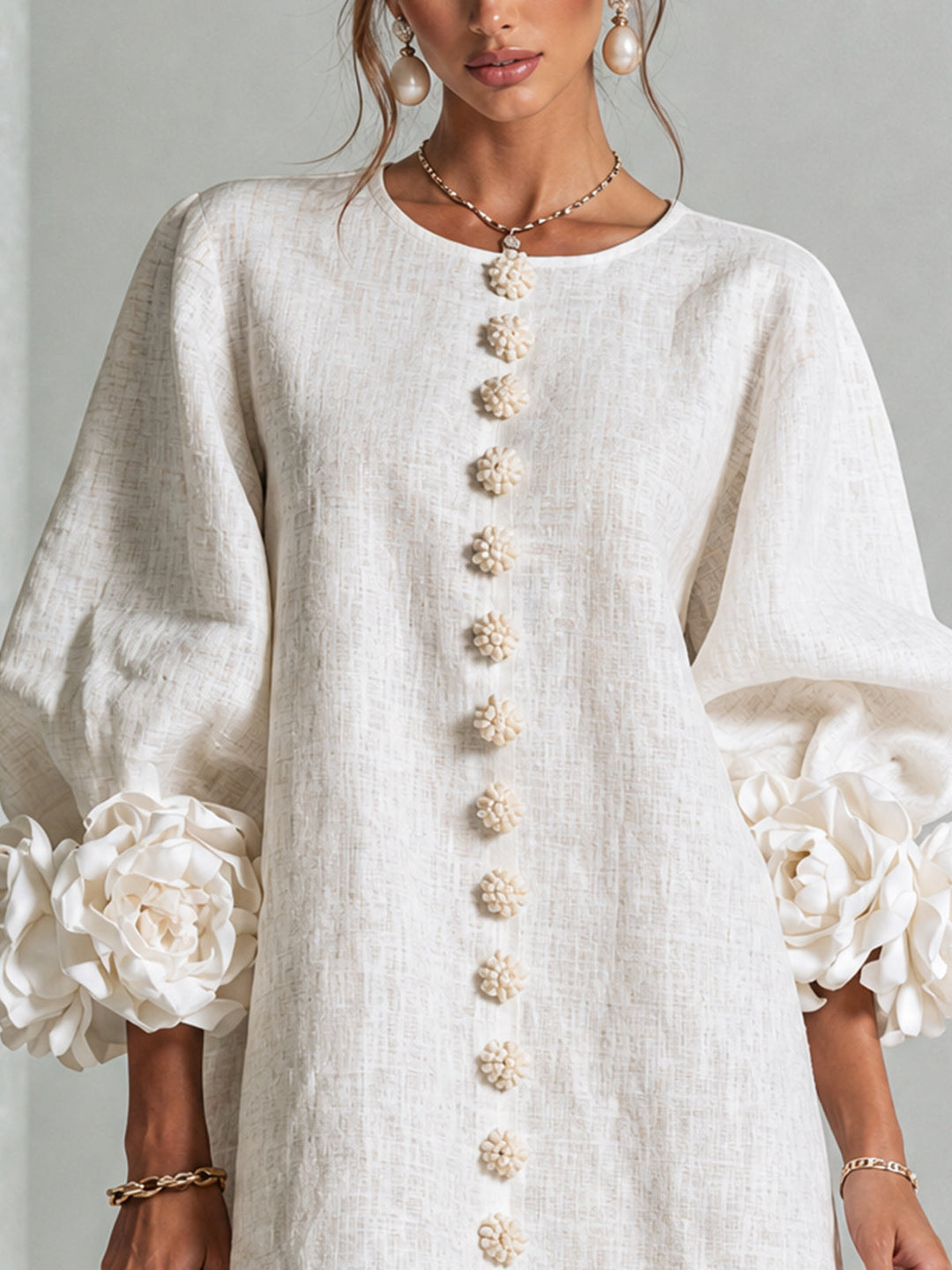 Aurora | Mini Robe Boutonnée à Poignets Fleuris