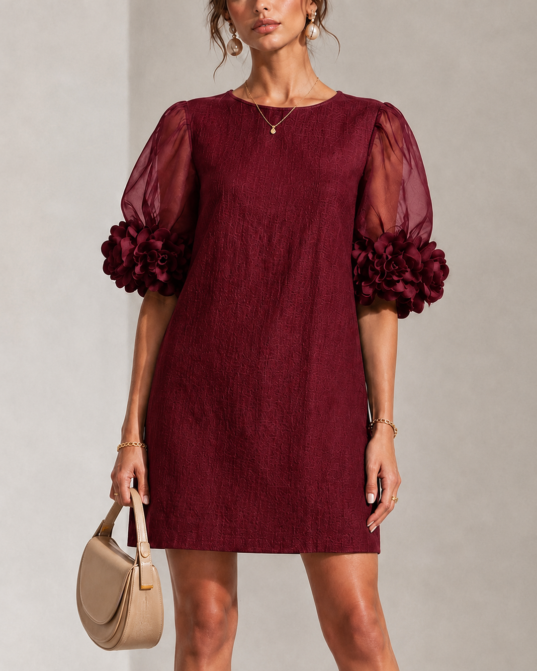 Philippa | Mini Robe à Manches Bouffantes et Poignets Fleuris