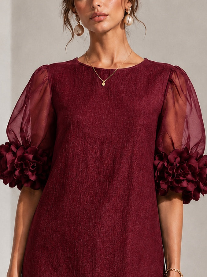Philippa | Mini Robe à Manches Bouffantes et Poignets Fleuris