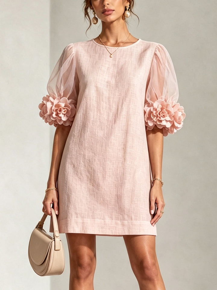 Penelope | Mini Robe à Manches Bouffantes et Poignets Fleuris
