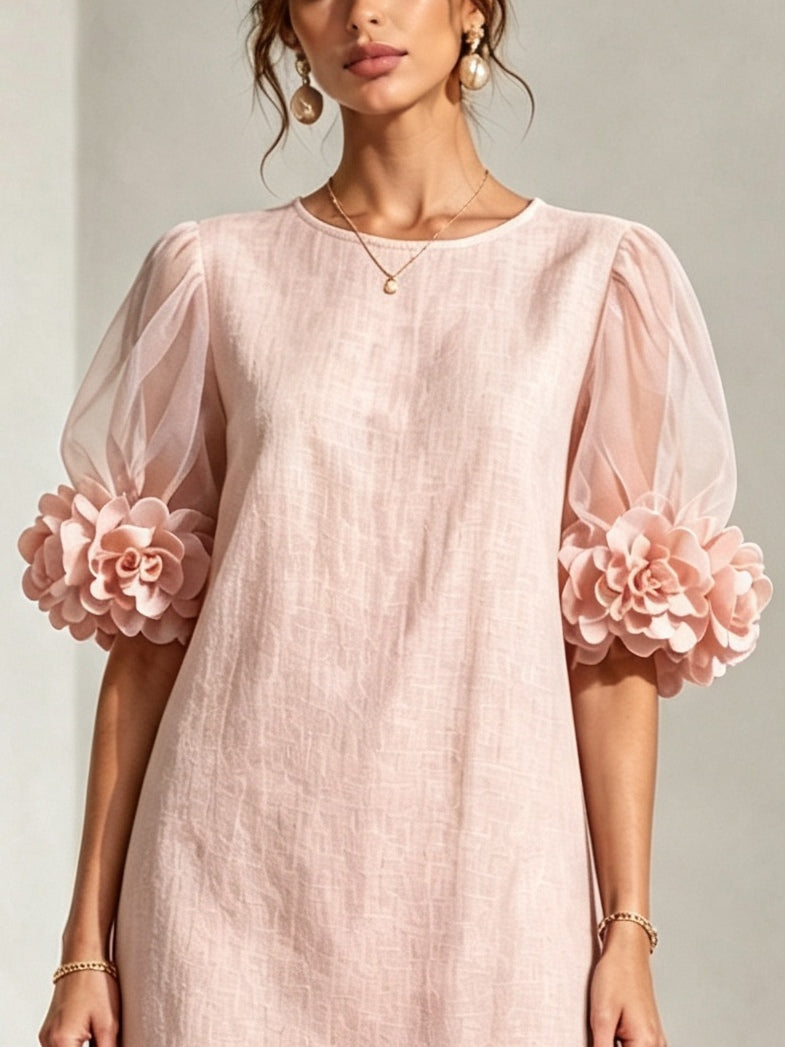 Penelope | Mini Robe à Manches Bouffantes et Poignets Fleuris