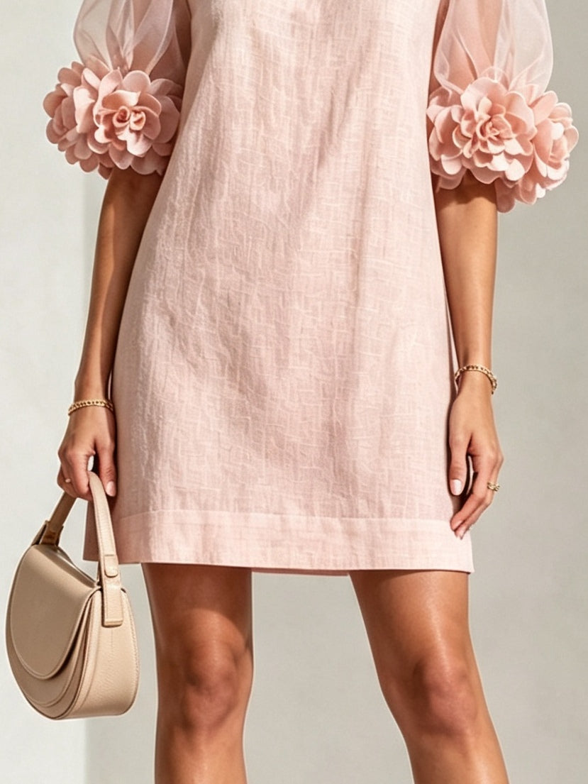 Penelope | Mini Robe à Manches Bouffantes et Poignets Fleuris