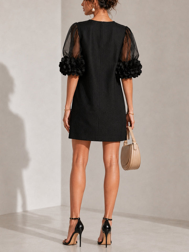 Persephone | Mini Robe à Manches Bouffantes et Poignets Fleuris