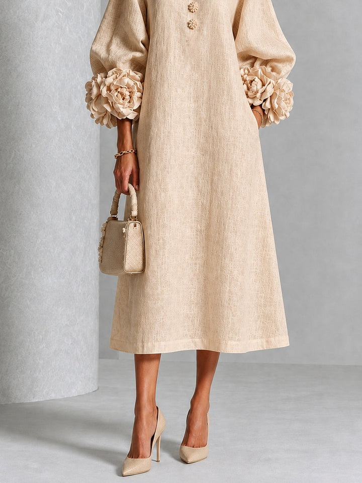 Rosanne | Robe Midi à Poignets Ornés de Roses