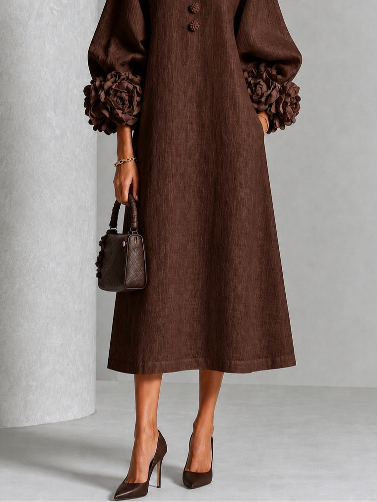 Beverly | Robe Midi à Poignets Ornés de Roses