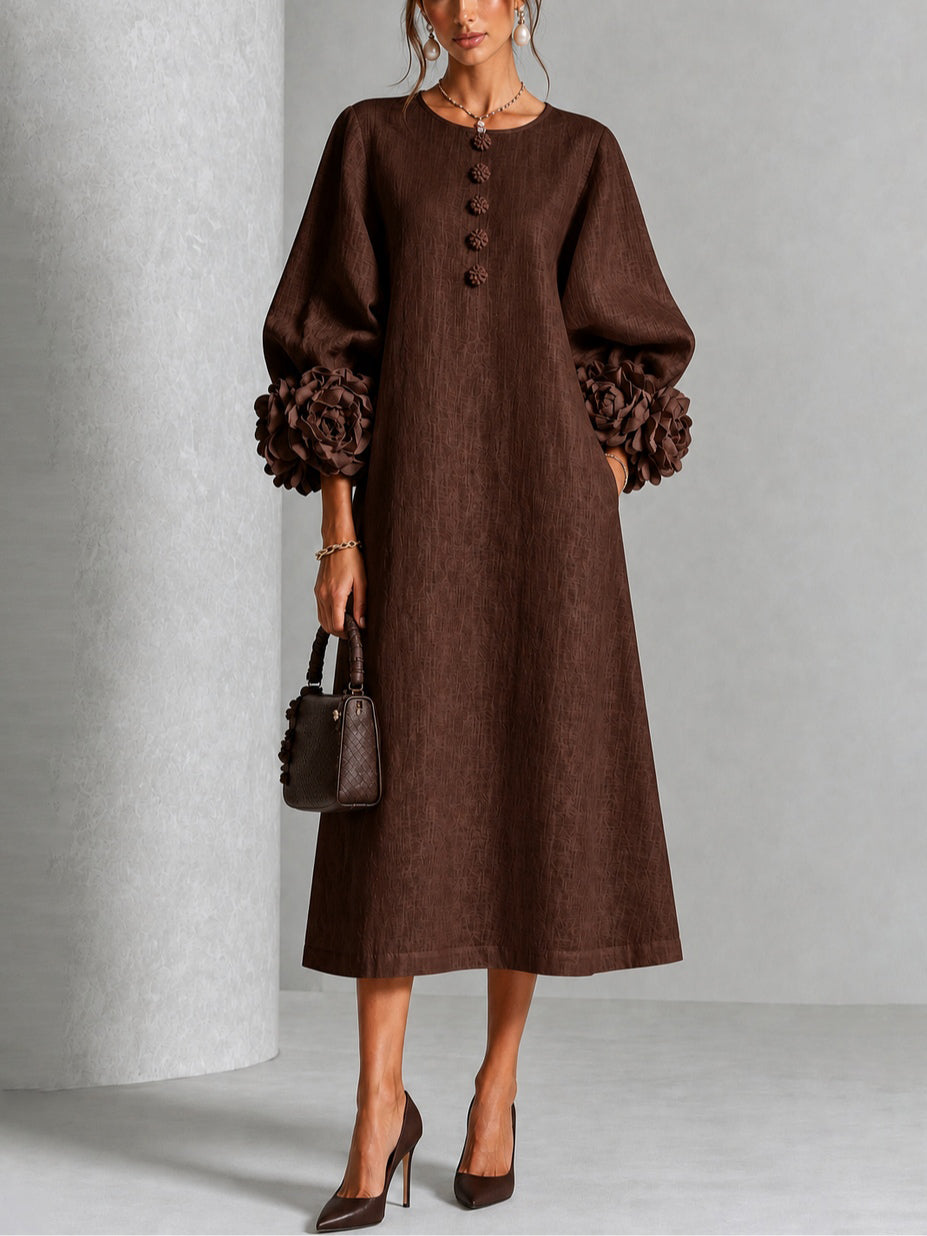 Beverly | Robe Midi à Poignets Ornés de Roses