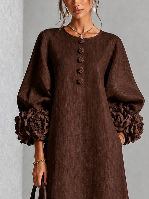Beverly | Robe Midi à Poignets Ornés de Roses
