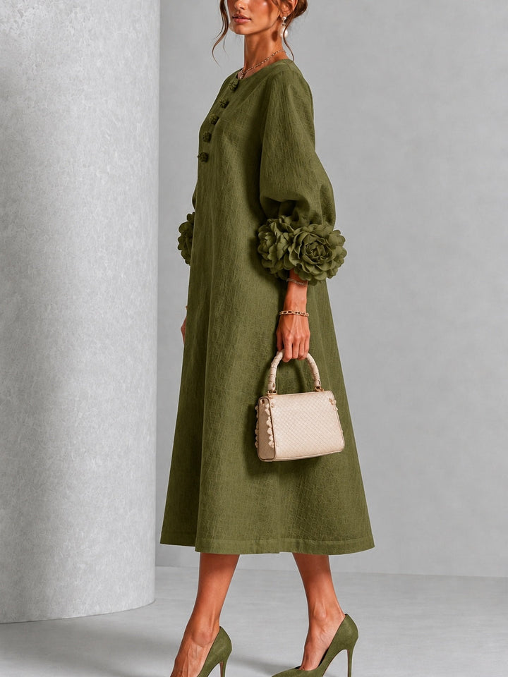 Wilhelmina | Robe Midi à Poignets Fleuris