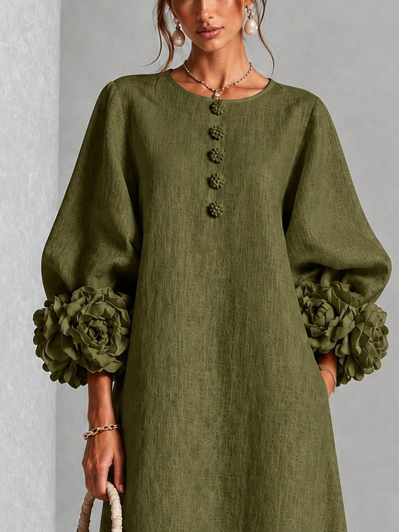 Wilhelmina | Robe Midi à Poignets Fleuris