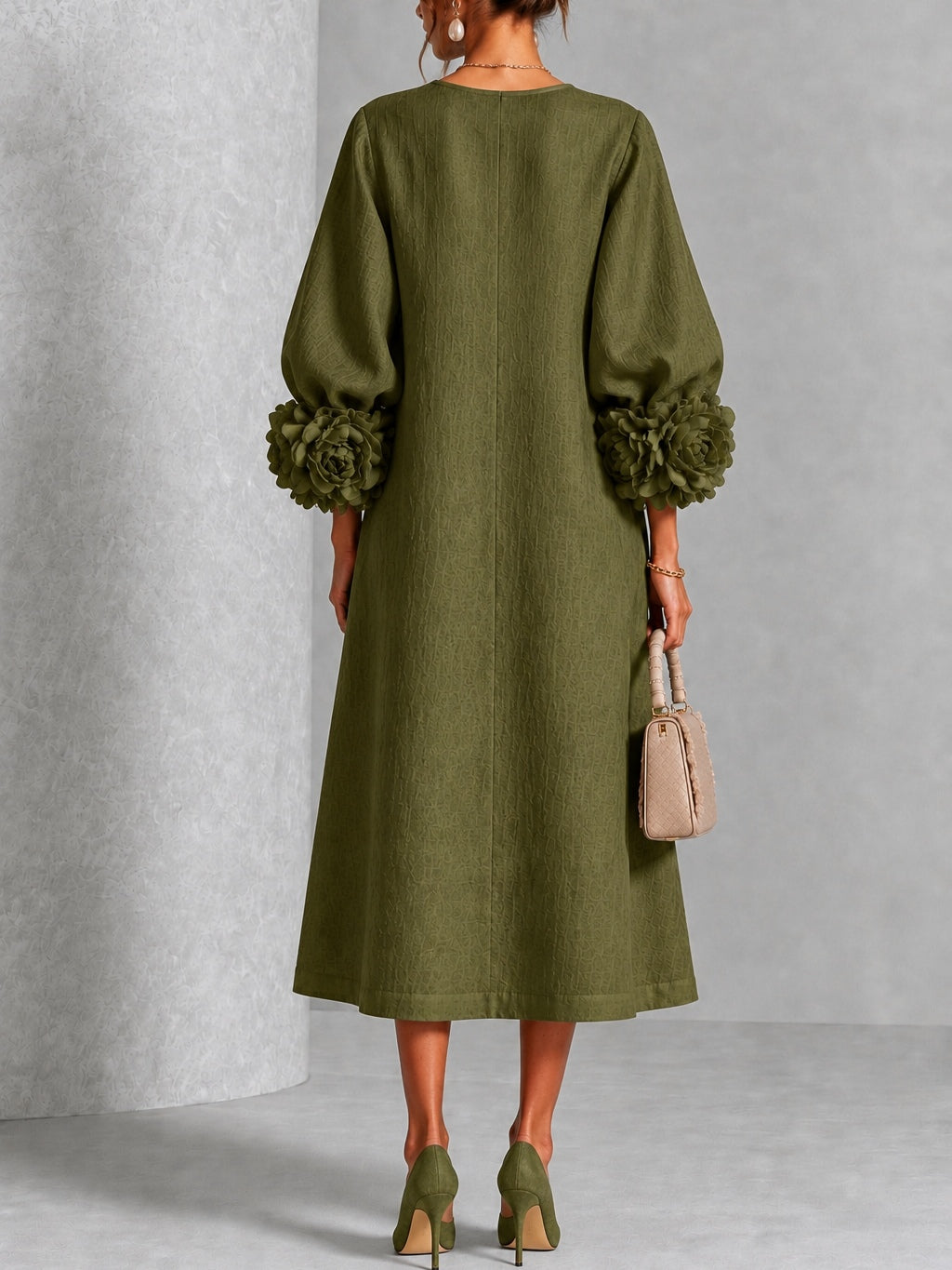 Wilhelmina | Robe Midi à Poignets Fleuris