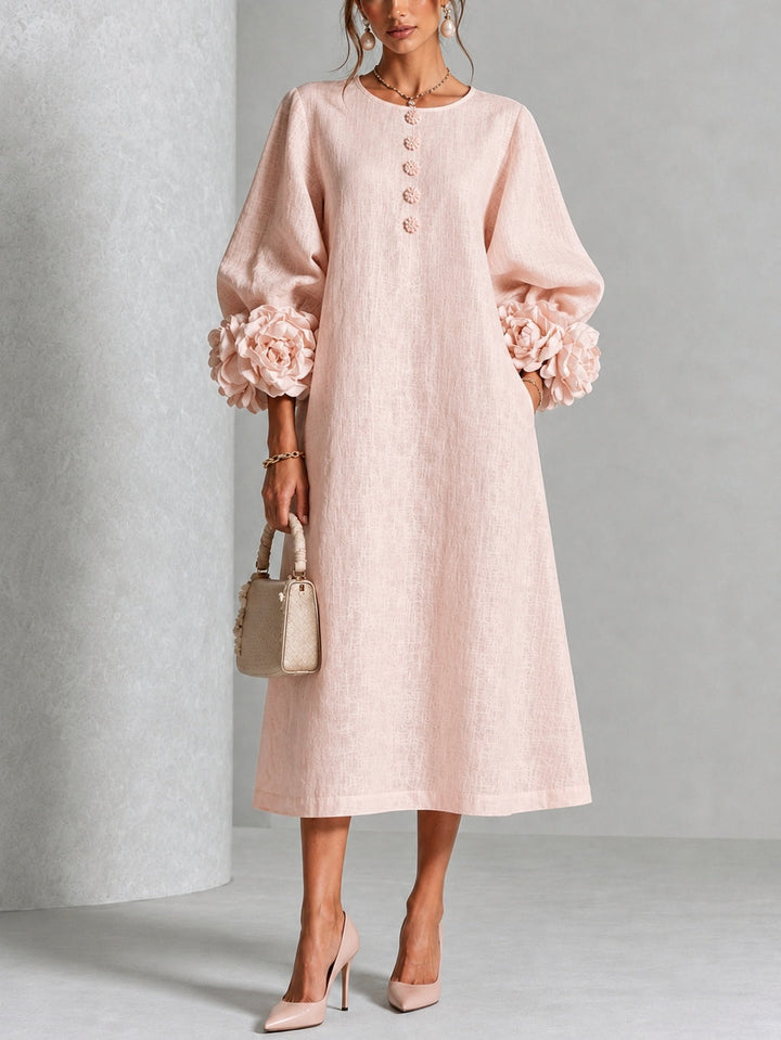 Rosetta | Robe Midi Boutonnée à Poignets Fleuris