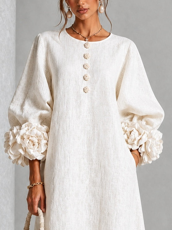 Henrietta | Robe Midi Boutonnée à Poignets Fleuris