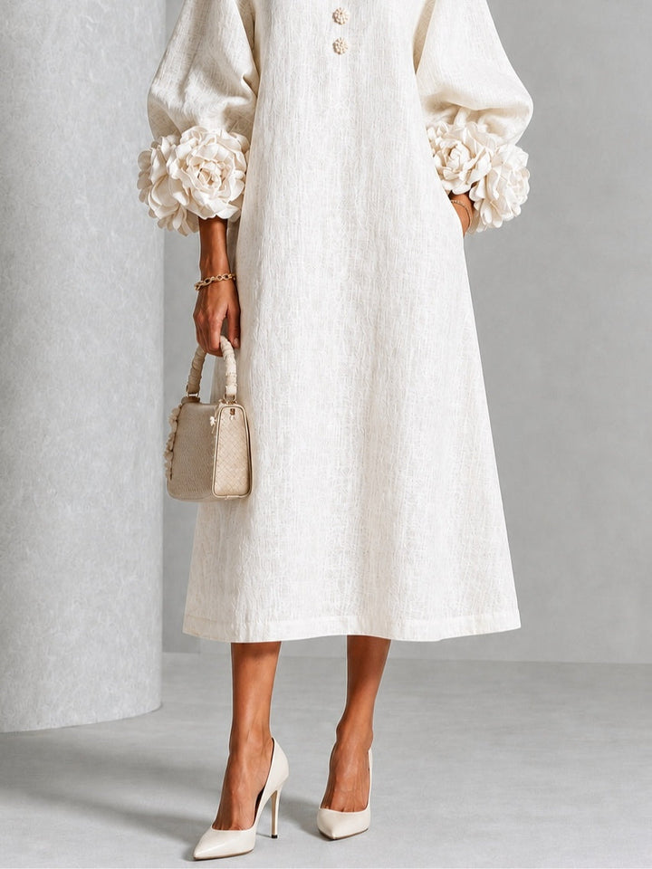 Henrietta | Robe Midi Boutonnée à Poignets Fleuris