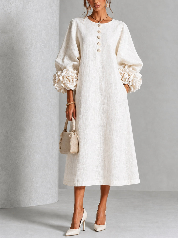 Henrietta | Robe Midi Boutonnée à Poignets Fleuris