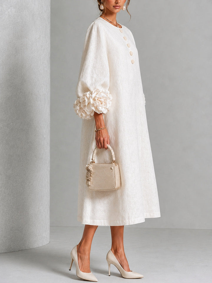 Henrietta | Robe Midi Boutonnée à Poignets Fleuris