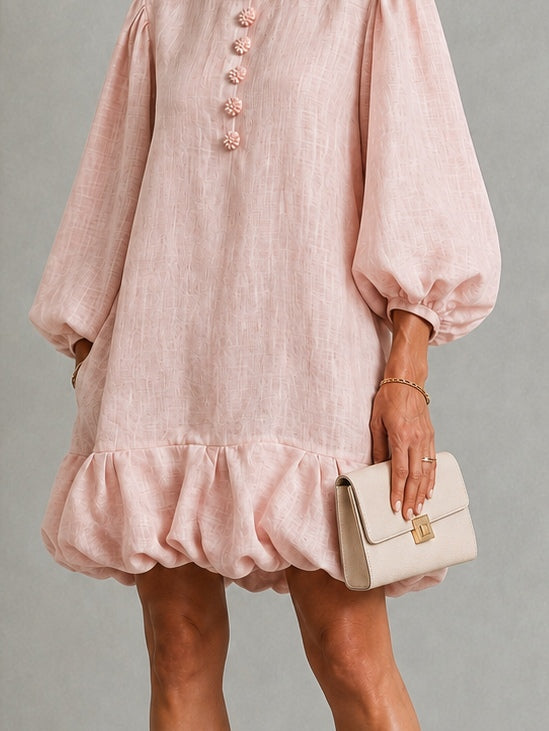 Rosalyn | Mini Robe à Manches Bouffantes et Boutons Fleuris
